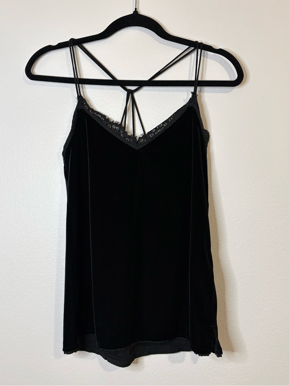 Abercrombie Black Velvet Lace Trim Strappy Top